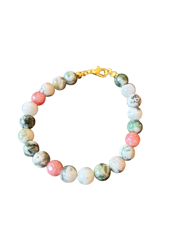 Bracciale Agata verde e quarzo rosa