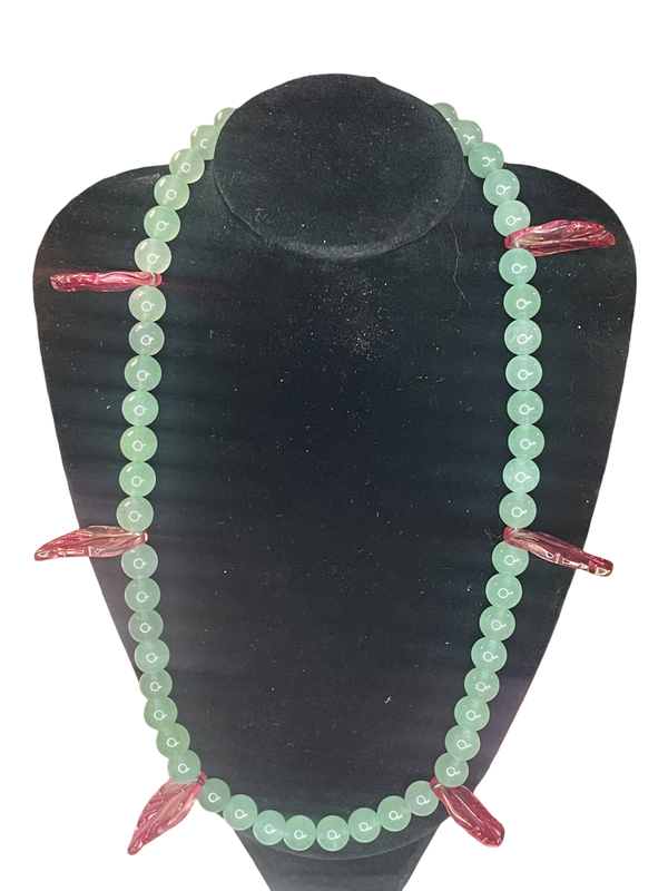 Collana quarzo verde e foglie murrine