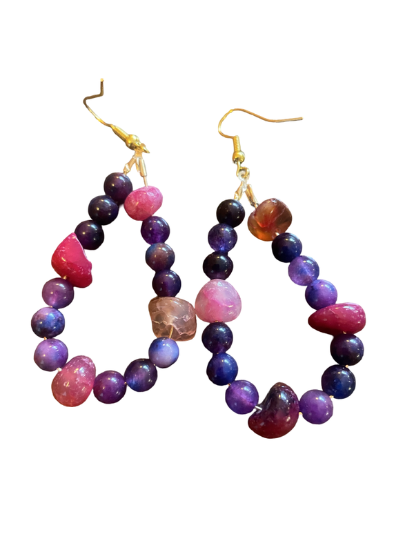 Gocce quarzo rosa e perle viola