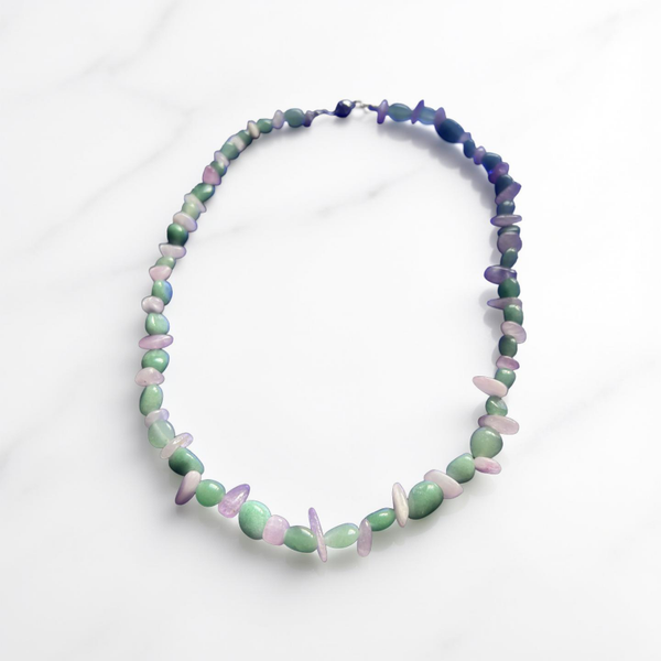 Collana Kunzite e avventurina verde