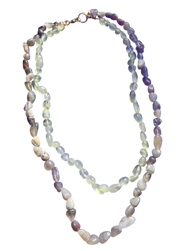 Collana doppia Agata Botswana e prenite