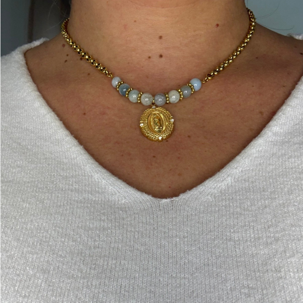 Collier Médaille#19 Marie & Aigue-marine