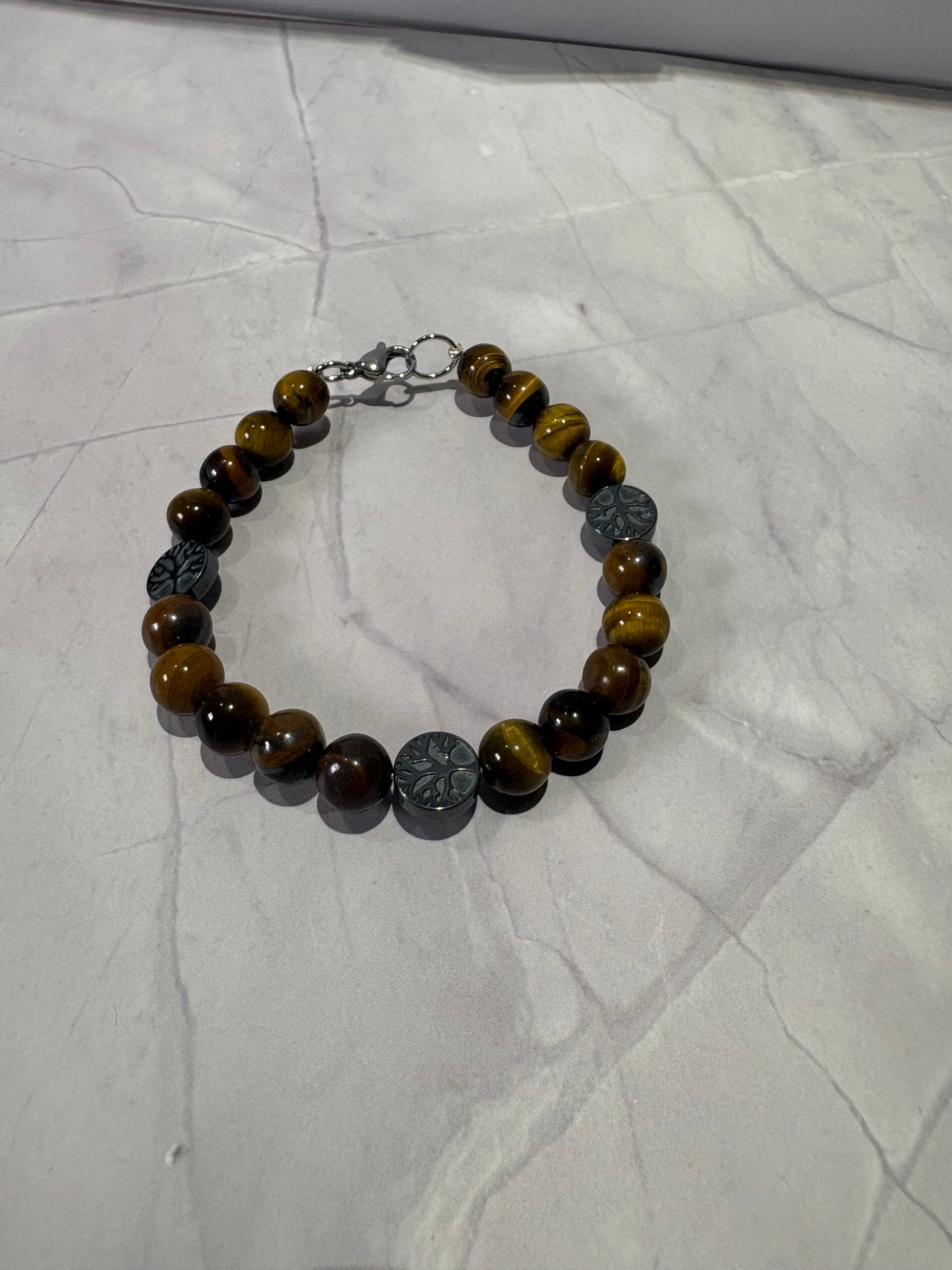 #2 Bracelet Œil de Tigre & Hématite – Arbre de Vie