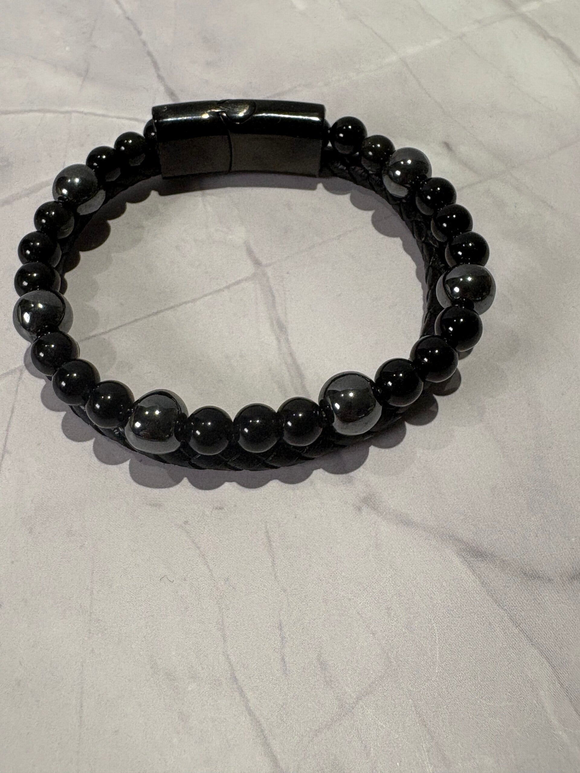 #8 Bracelet Double Obsidienne & Hématite