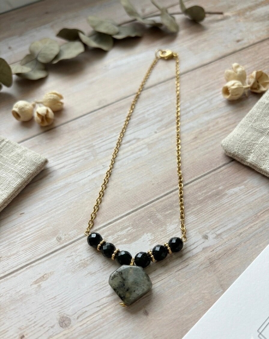 Collier ras-de-cou Hématite & Labradorite