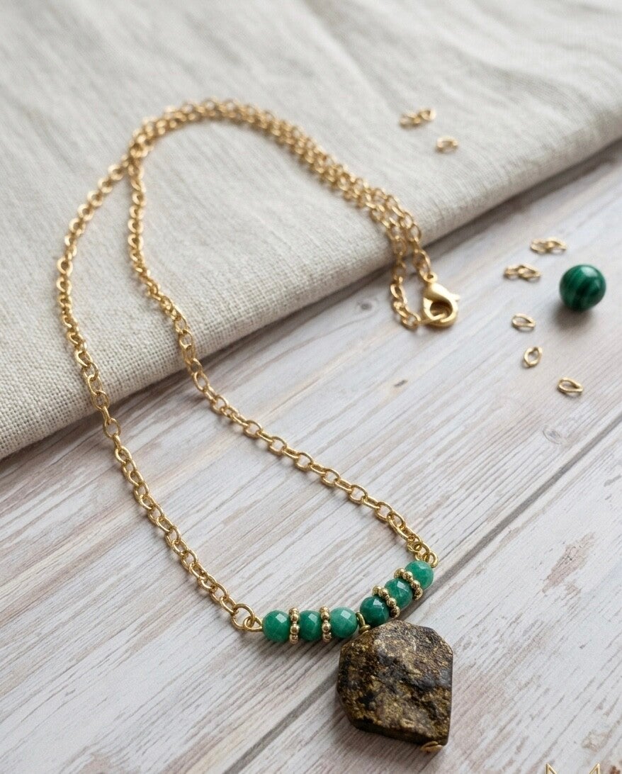 Collier ras-de-cou Amazonite & Bronzite