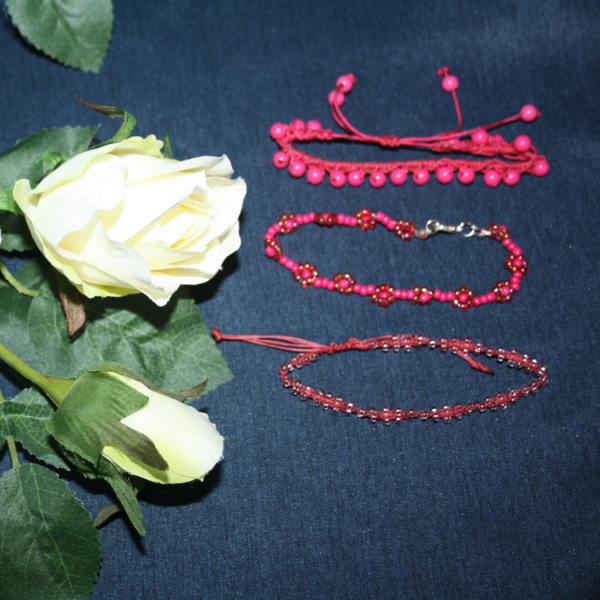 set van 3  fuchsiaroze armbanden