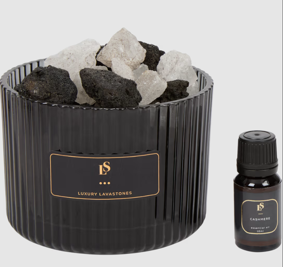 Diffuseur Naturel en Verre avec Pierres de Lave Avec flacon d’huile essentielle inclus