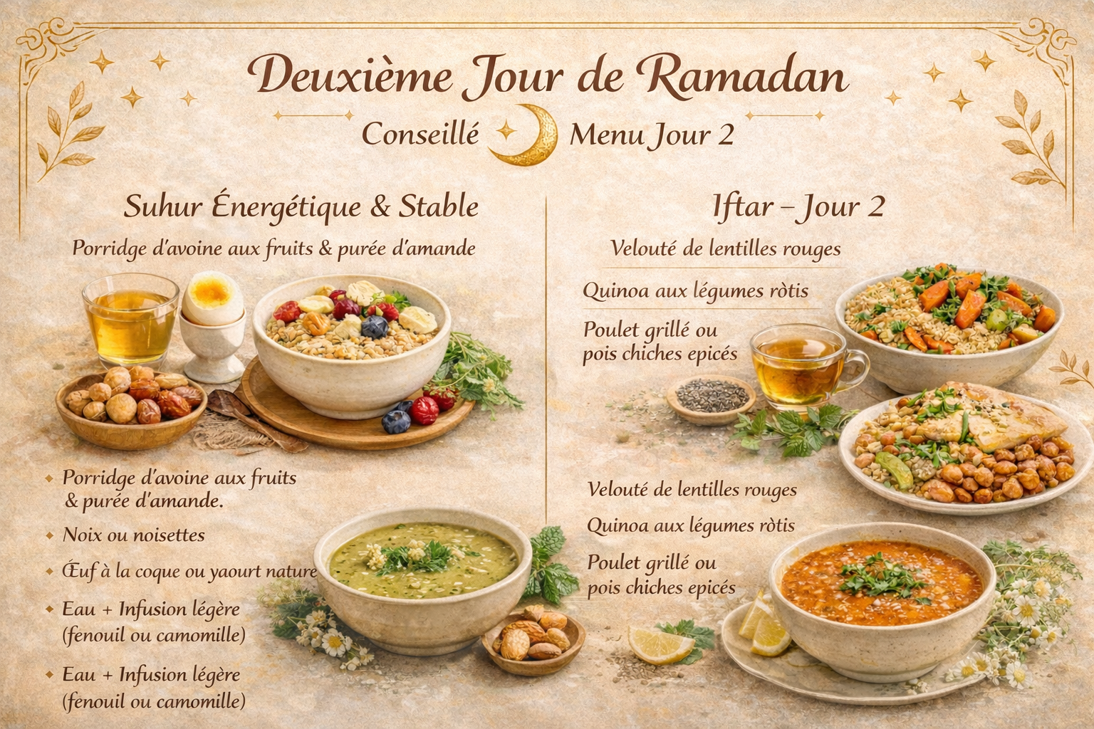 Menu du deuxième jour de Ramadan