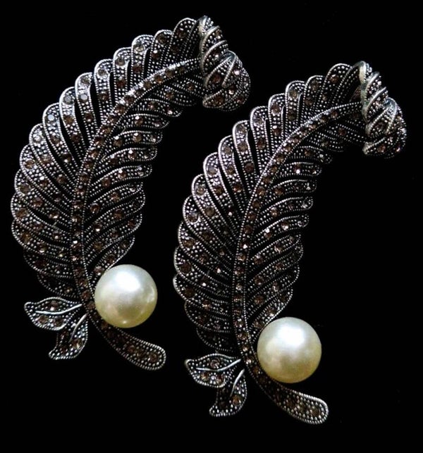 Marcasite Feather Brooch Set