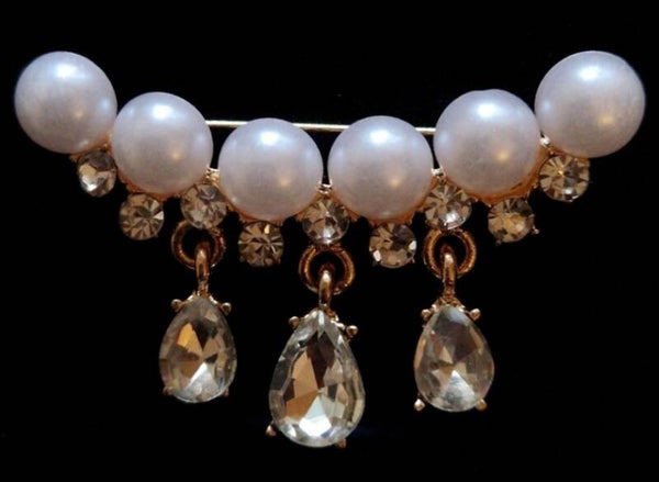 Pearl & Crystal Drop Brooch