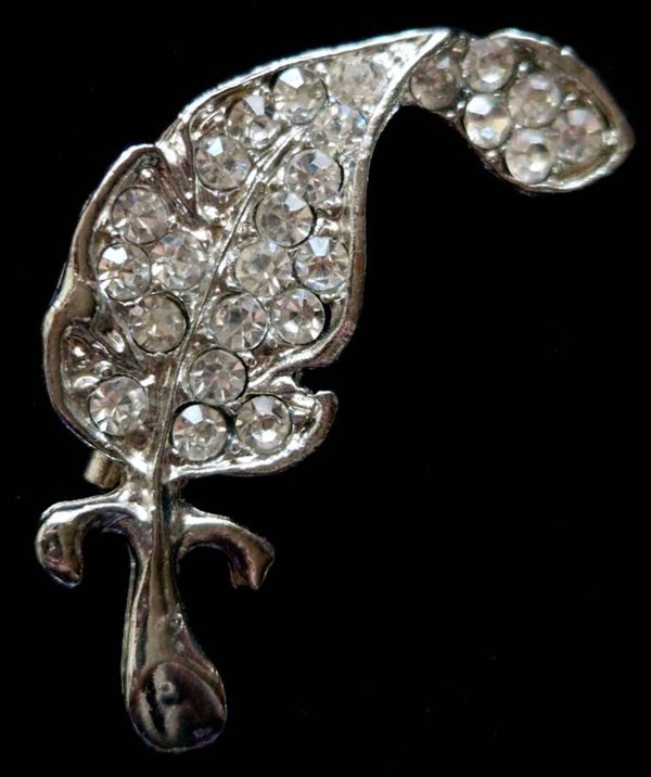 Vintage Crystal Leaf Brooch