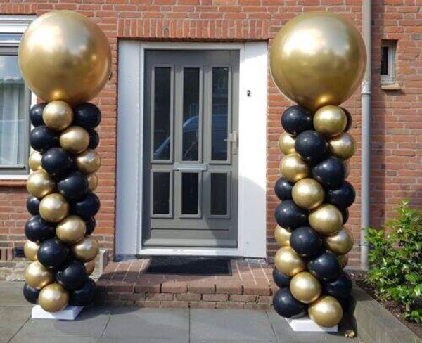 Ballon pilaar classic Zwart-Goud-Wit