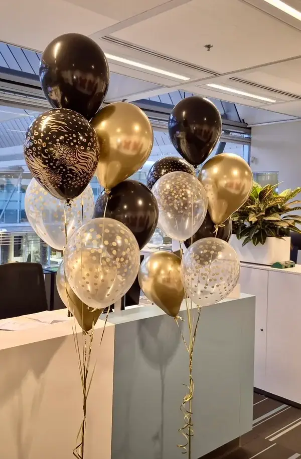 Ballon.boeket goud-zwart