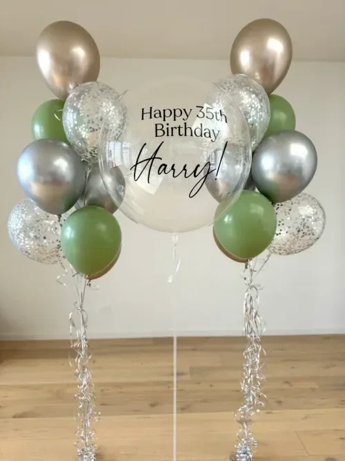 Luxe gepersonaliseerde ballon set Zilver-groen