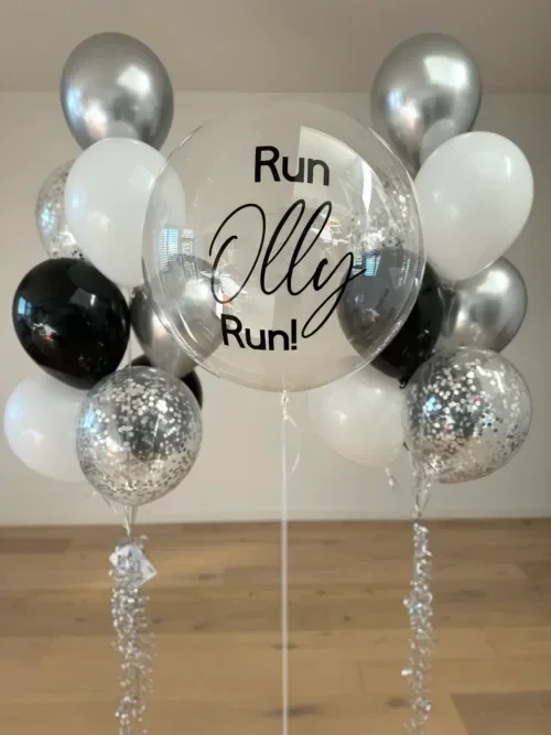 Luxe gepersonaliseerde ballon set Zilver-Wit