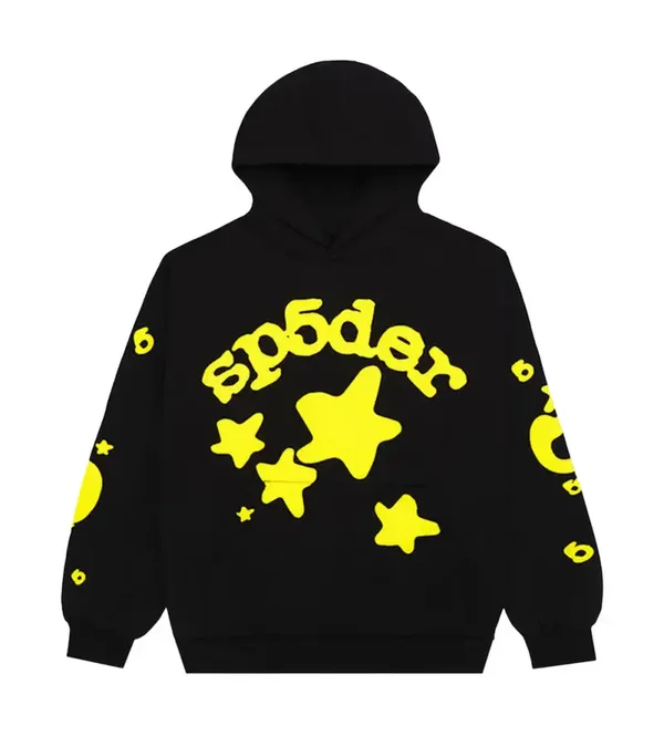 Black and Yellow Beluga Sp5der hoodie
