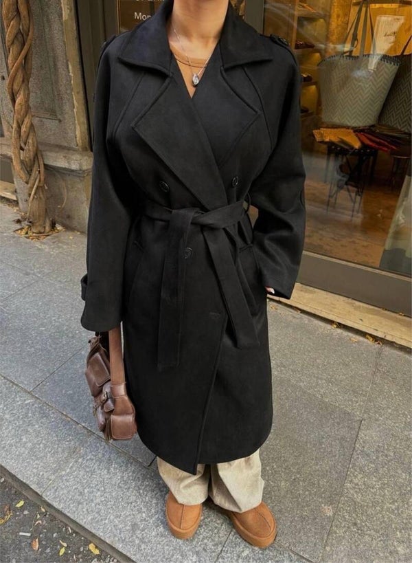 Black Elegant Formal Vintage Double-Breasted Trenchcoat