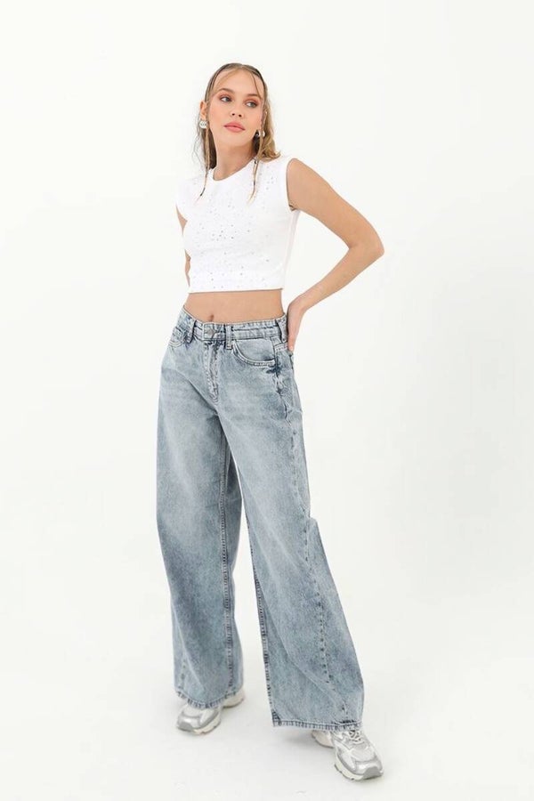 Gedetailleerde Denimbroek Voor Dames Met Stiksels