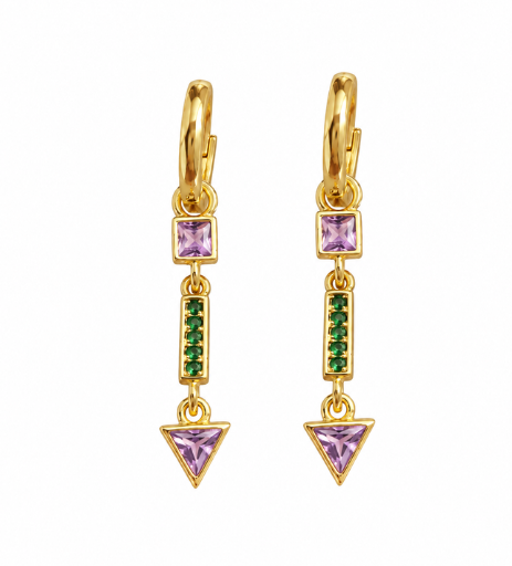 Triangle purple - green earrings