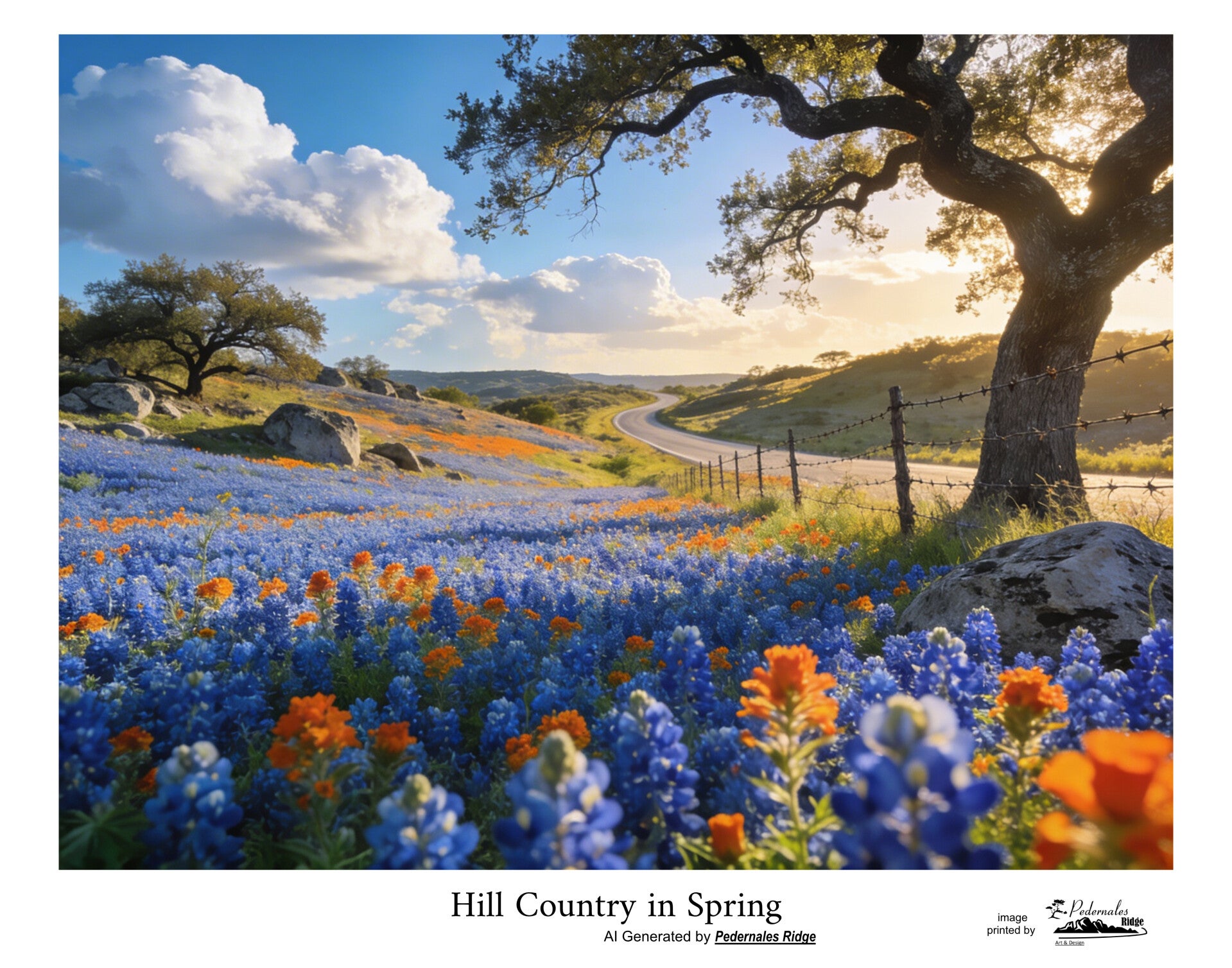 "Hill Country in Spring" generated by AI - 11x14 print