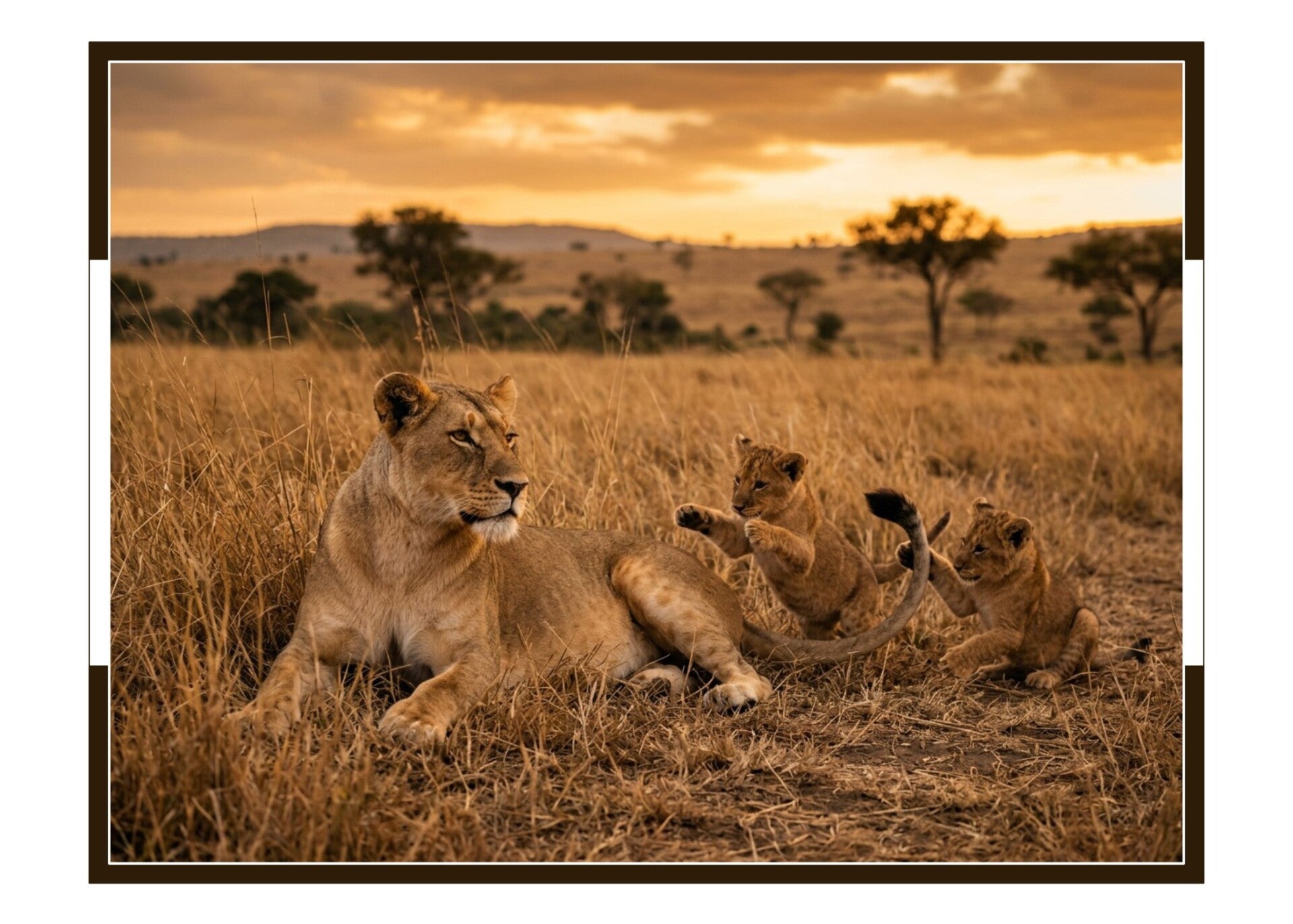 Fine Art Greeting Card 5 x 7 "Lioness and her Cubs" AI Generated