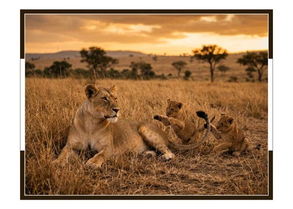 Fine Art Greeting Card 5 x 7 "Lioness and her Cubs" AI Generated