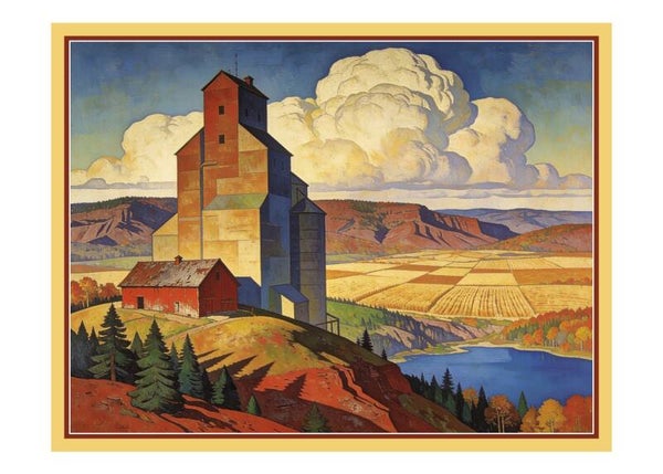 Fine Art Greeting Card 5 x 7 "Minnesota Iron Range and Grain Fields" by AI Generated