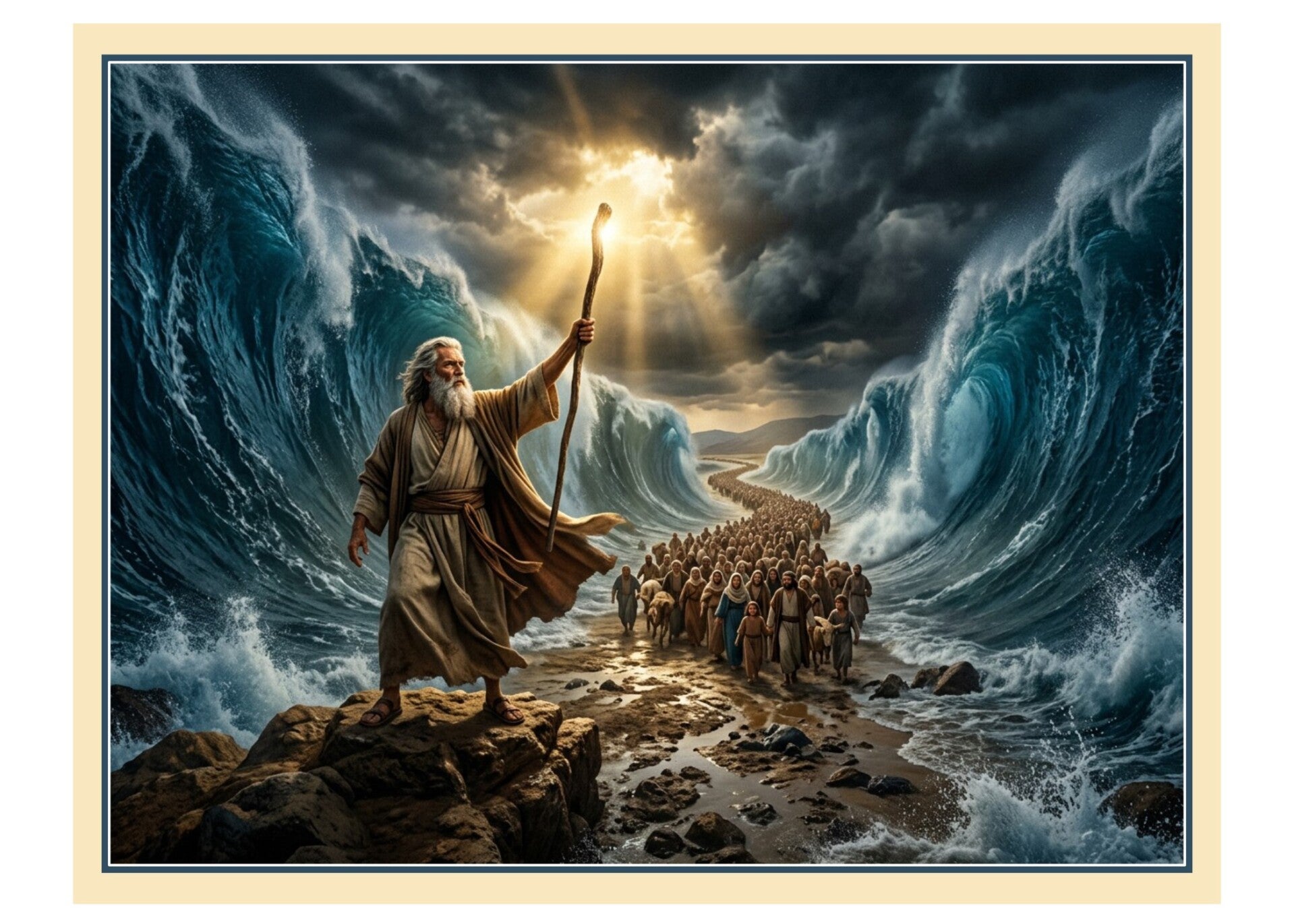 Fine Art Greeting Card 5 x 7 "Moses Parting the Red Sea" by AI Generated