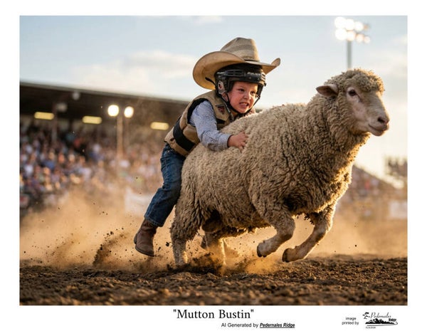 "Mutton Bustin" generated by AI - 11x14 print