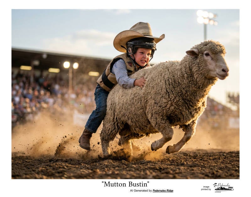 "Mutton Bustin" AI Image - Generated for Pedernales Ridge