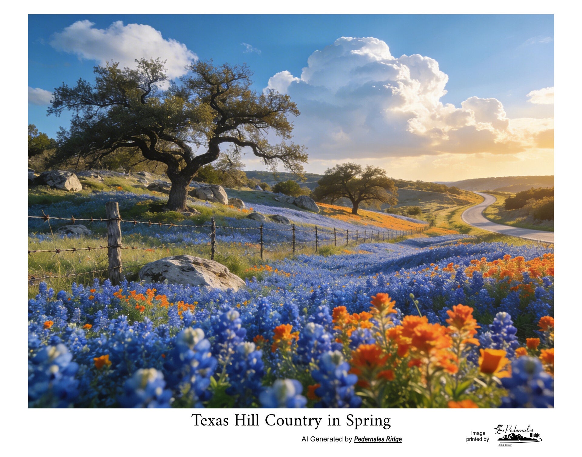 "Texas Hill Country in Spring" - generated by AI - 11x14 print