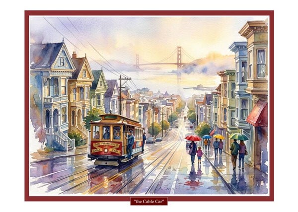 Fine Art Greeting Card 5 x 7 "the Cable Car" by AI Generated