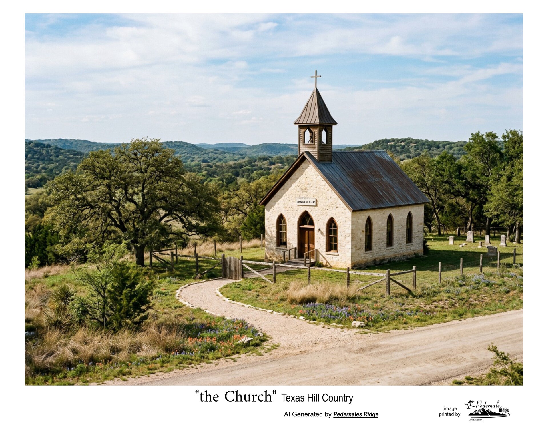"the Church" Texas Hill Country - generated by AI - 11x14 print