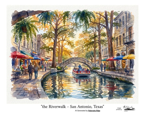 "the Riverwalk - San Antonio, Texas" generated by AI - 11x14 print