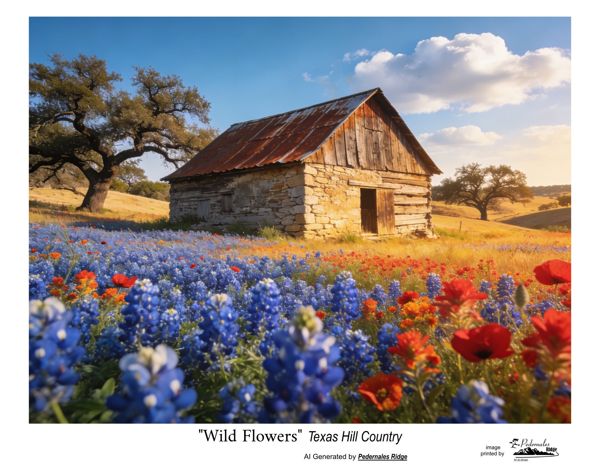"Wild Flowers Texas Hill Country" generated by AI - 11x14 print
