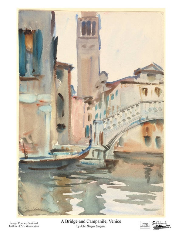 "A Bridge and Campanile, Venice" by John Singer Sargent - 11 x 14 reproduction print