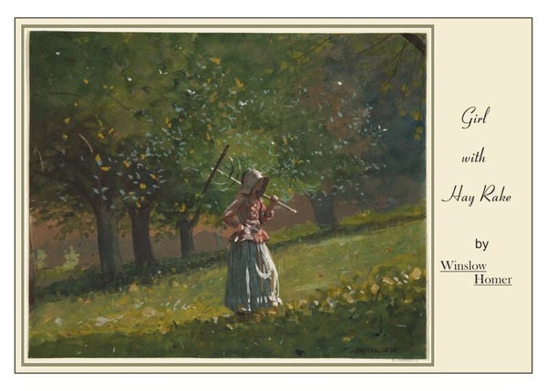 Fine Art Greeting Card 5 x 7 "Girl With Hay Rake" by Winslow Homer - American