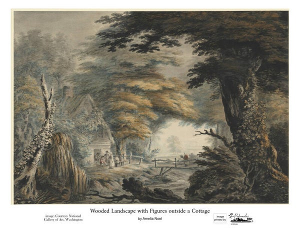 "Wooded Landscape with Figures outside a Cottage" by Amelia Noel 11x14 reproduction print