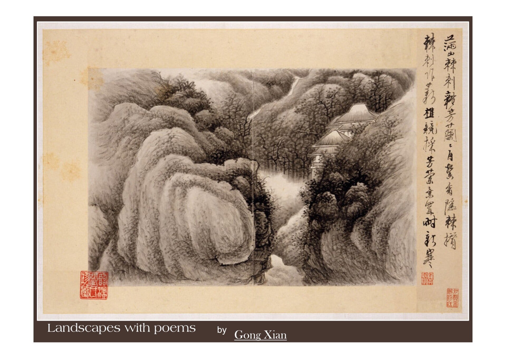 Fine Art Greeting Card 5 x 7 "Landscapes with poems" by Gong Xian - Chinese