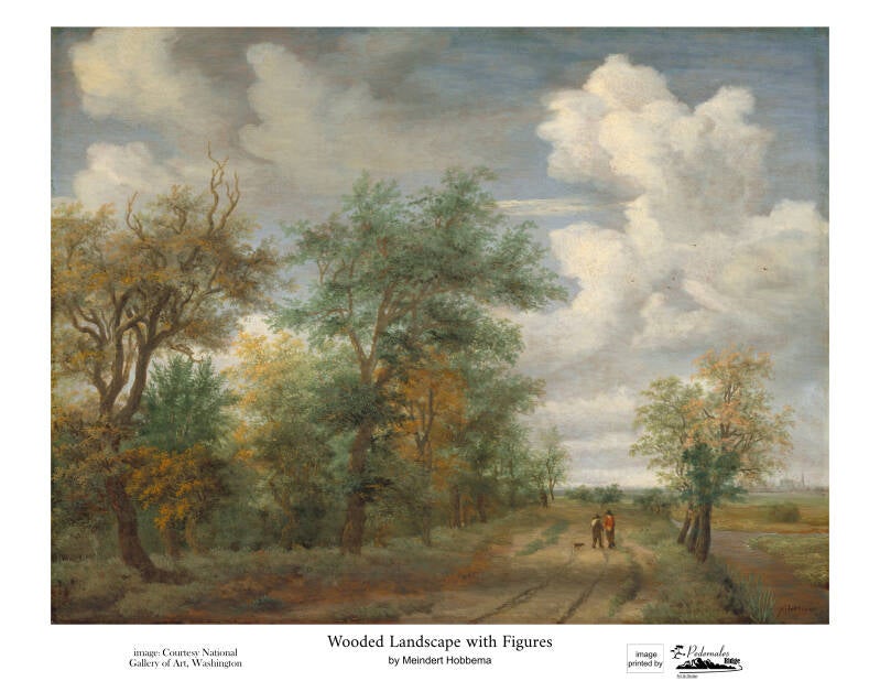 "Wooded Landscape with Figures" by Meindert Hobbema