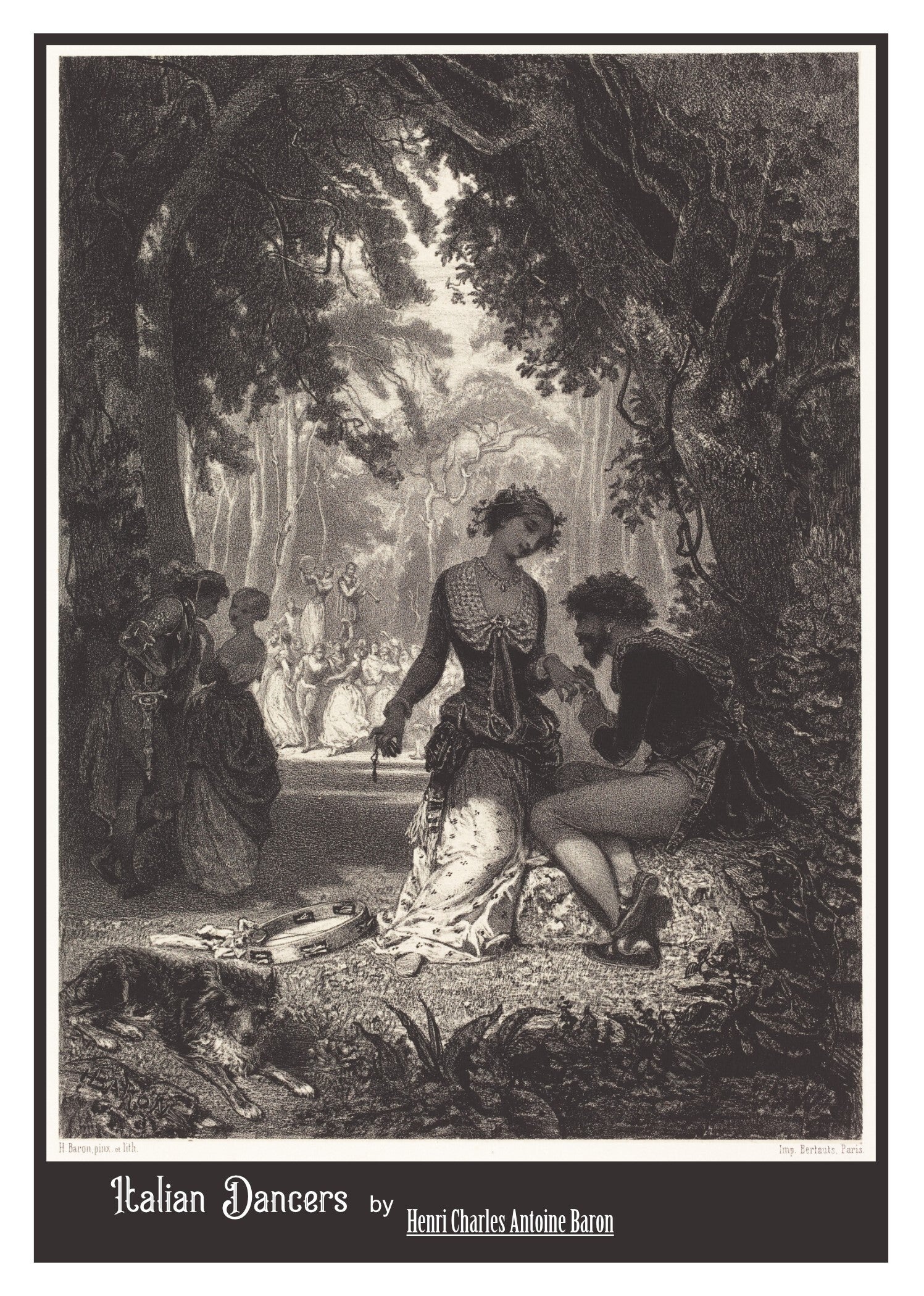 Fine Art Greeting Card 5 x 7 "Italian Dancers" by Henri Charles Antoine Baron - French