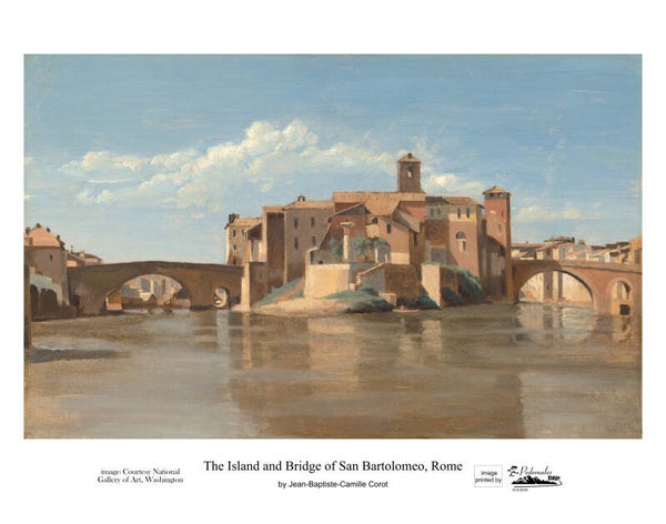 "The Island and Bridge of San Bartolomeo, Rome" by Jean-Baptiste-Camille Corot - 11x14 reproduction print