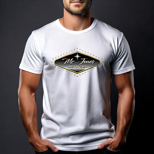 Wit T-shirt, unisex. Mr. Jones & Just In Case
