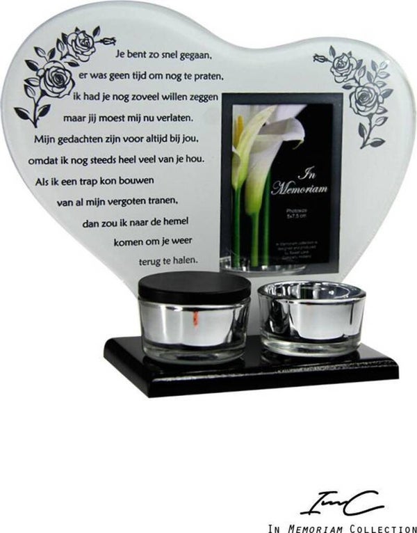 In Memoriam Hart waxinehouder met mini urn tekst Te snel