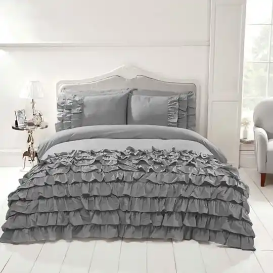 Katoenen dekbedovertrek ruches grijs 240x200/220