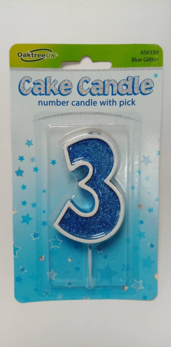 3 Blue birthday candle
