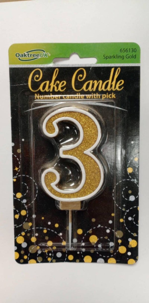 3 Gold birthday candle