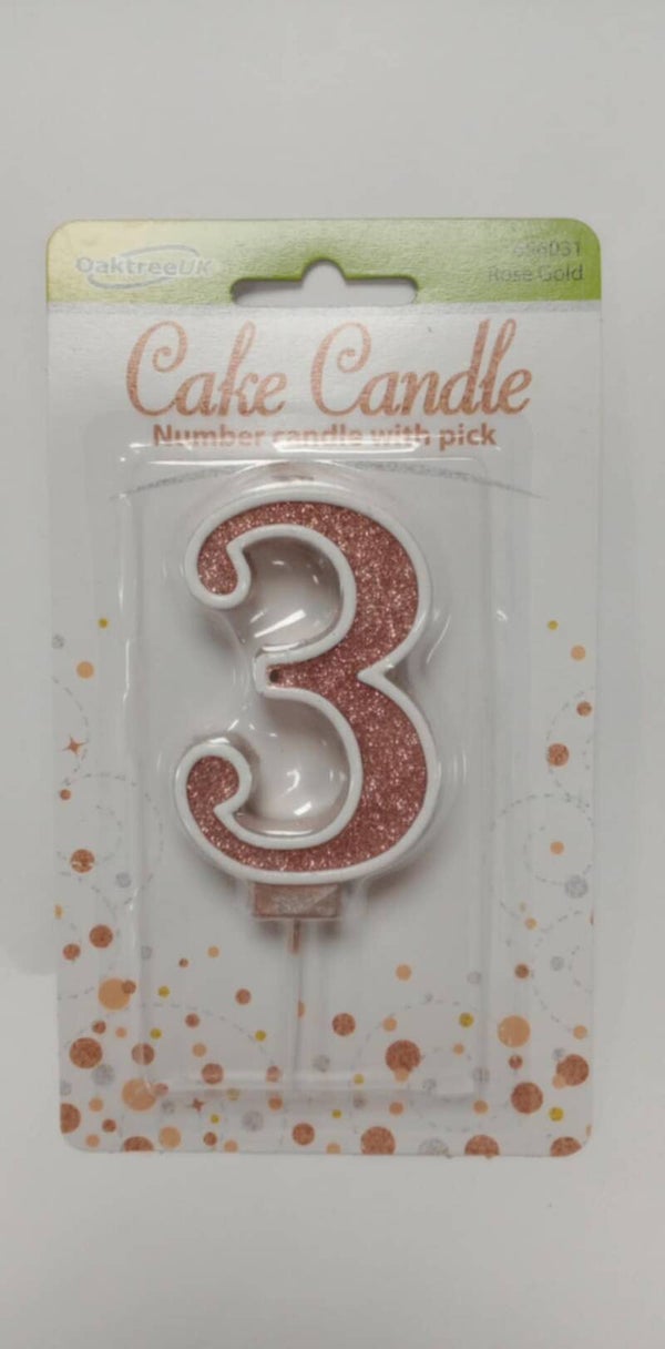 3 Rose gold birthday candle