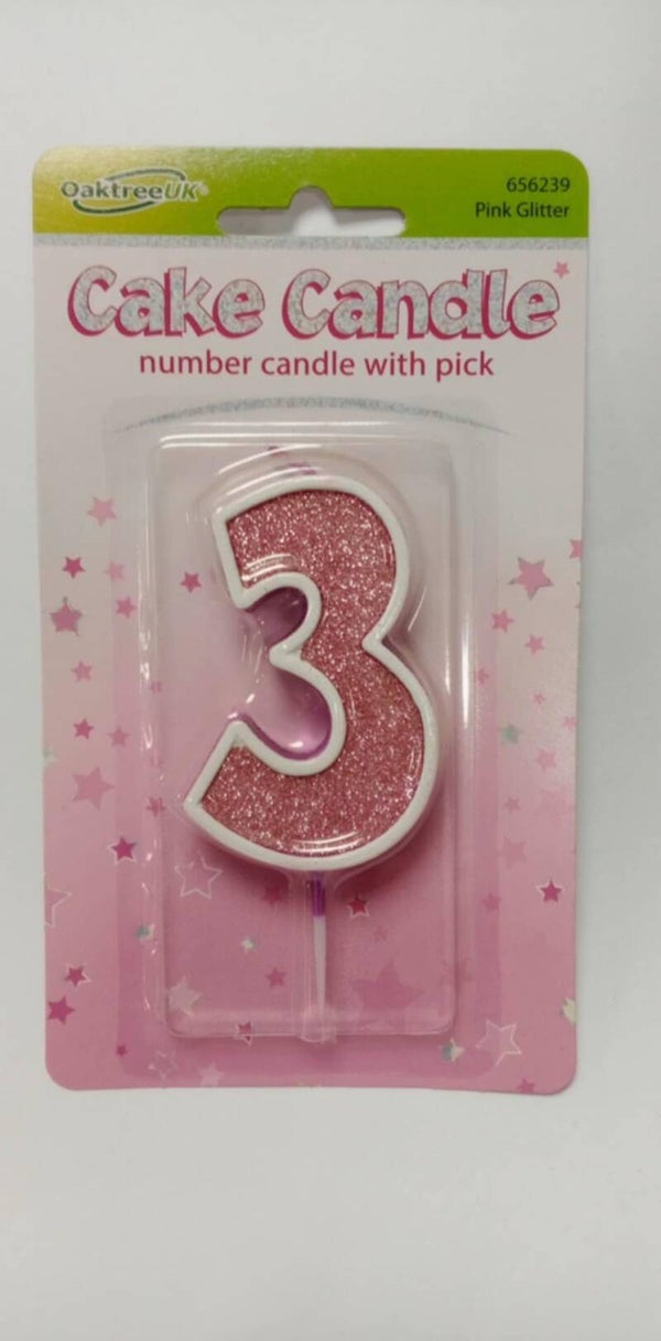 3 Pink birthday candle